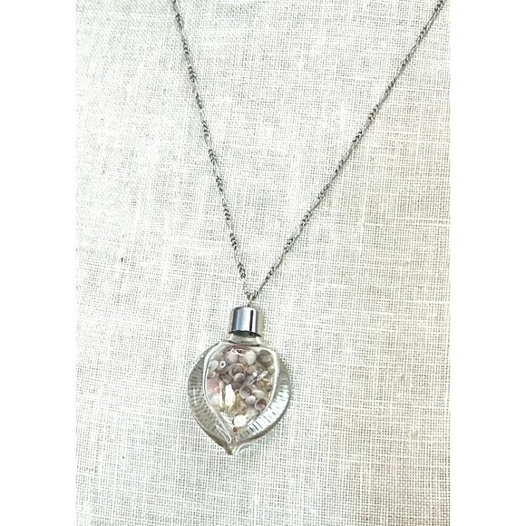 Glass Teardrop Necklace With Seashells with Sterling silver chain - Picture 7 of 7